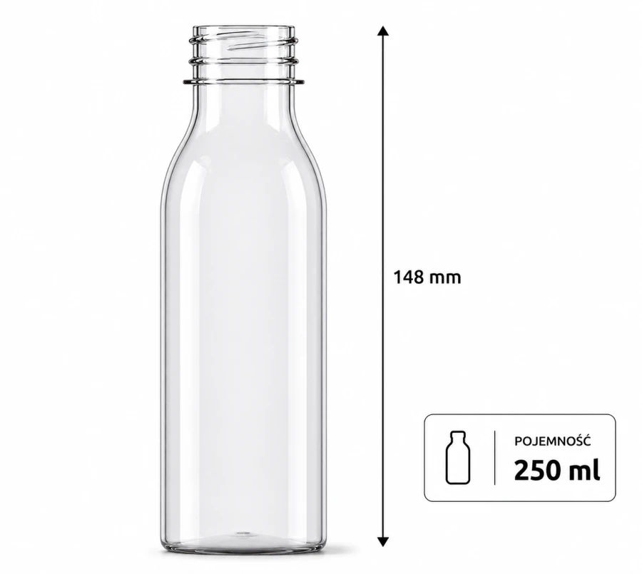 Butelka transparentna rPET 250 ml okrągła - 200 szt