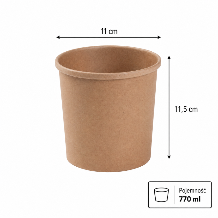 Pojemnik papierowy na zupy kraft, fi 110 mm, 770 ml - 25 sztuk