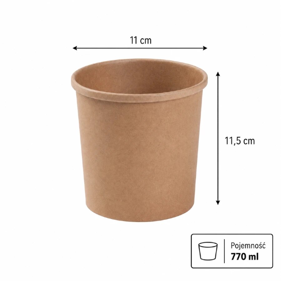 Pojemnik papierowy na zupy kraft, fi 110 mm, 770 ml - 25 sztuk
