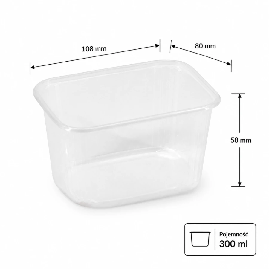 Pojemnik prostokątny PP 300ml PRA300RC - 100 sztuk (