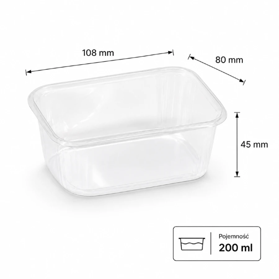 Pojemnik prostokątny PP 200ml PRA200RC - 100 sztuk