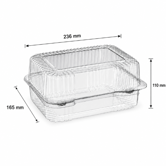 Pojemnik cukierniczy na ciasto PET 23,6 cm x 16,5 cm x 11 cm - 50 sztuk