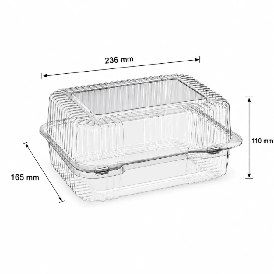 Pojemnik cukierniczy na ciasto PET 23,6 cm x 16,5 cm x 11 cm - 50 sztuk