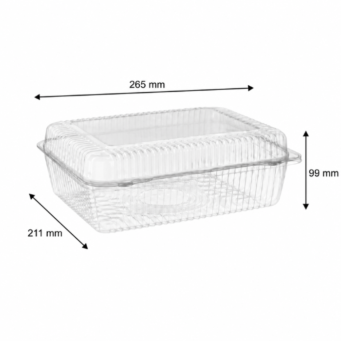 Pojemnik cukierniczy na ciasto PET 26,5 cm x 21,1 cm x 9,9 cm - 50 sztuk