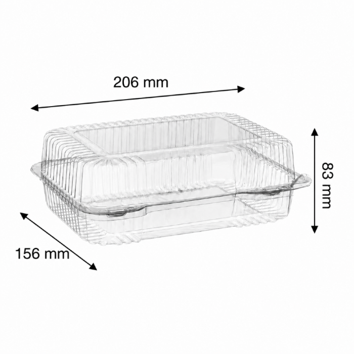 Pojemnik cukierniczy na ciasto PET 20,6 cm x 15,6 cm x 8,3 cm - 50 sztuk