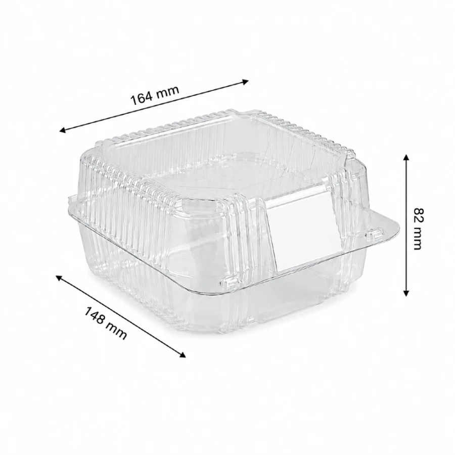 Pojemnik cukierniczy na ciasto PET 16,4 cm x 14,8 cm x 8,2 cm - 50 sztuk