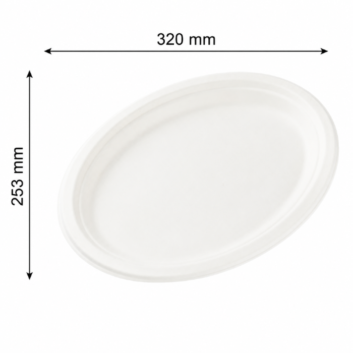 Talerz owalny z trzciny cukrowej 320 mm x 253 mm - 50 sztuk