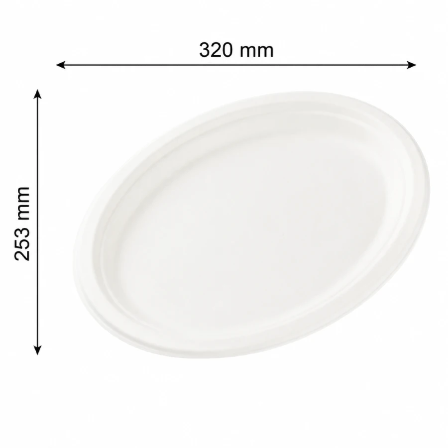 Talerz owalny z trzciny cukrowej 320 mm x 253 mm - 50 sztuk