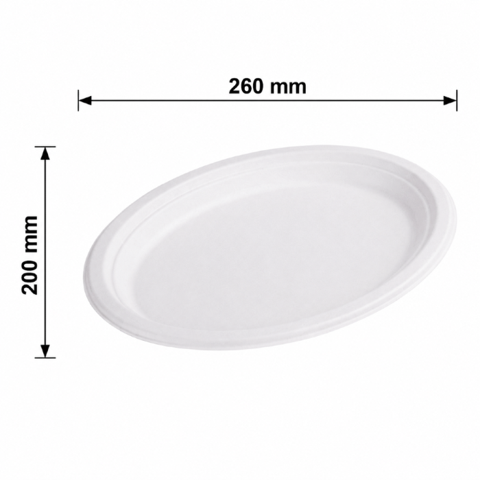Talerz owalny z trzciny cukrowej 260 mm x 200 mm - 50 sztuk