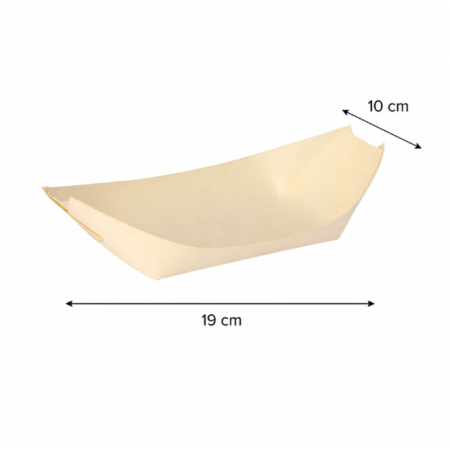 Drewniana miseczka do przekąsek fingerfood "łódka" 19 cm x 10 cm- 50 sztuk
