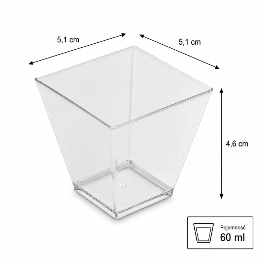 Pojemniki na przekąski i desery wielokrotnego użytku 60 ml 5,1 cm x 5,1 cm x 4,6 cm - 50 sztuk