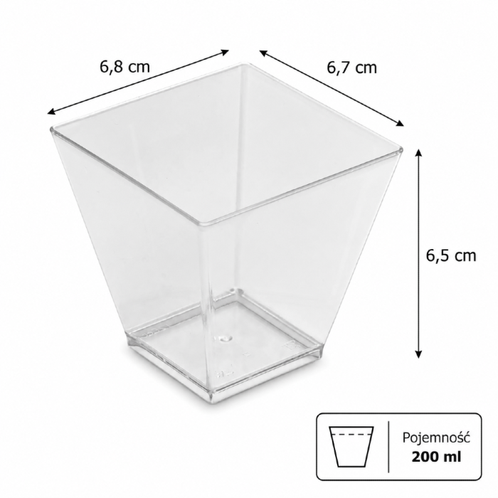 Pojemniki na przekąski i desery wielokrotnego użytku 200 ml 6,7 cm x 6,8 cm x 6,5 cm - 50 sztuk