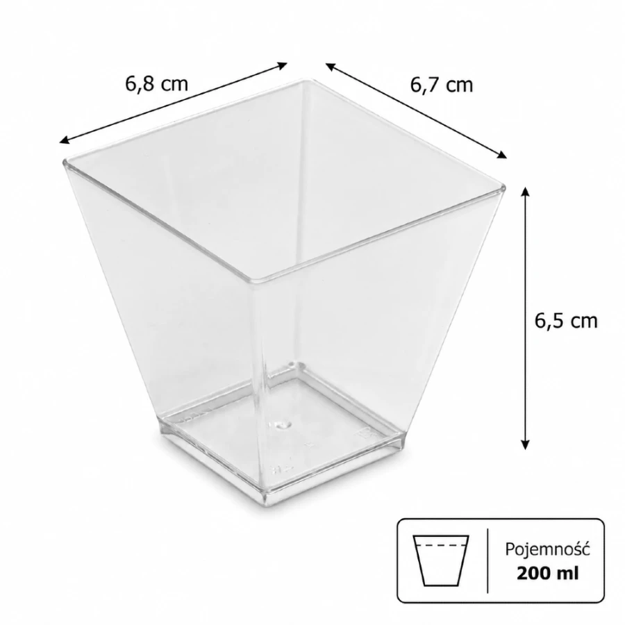 Pojemniki na przekąski i desery wielokrotnego użytku 200 ml 6,7 cm x 6,8 cm x 6,5 cm - 50 sztuk