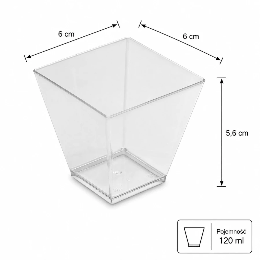 Pojemniki na przekąski i desery wielokrotnego użytku 120 ml 6 cm x 6 cm x 5,6 cm - 50 sztuk