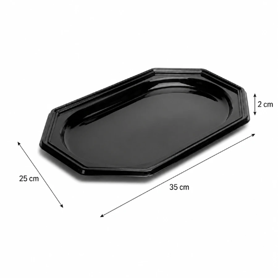 Taca cateringowa czarna PET 35 cm x 25 cm x 2 cm - 10 sztuk