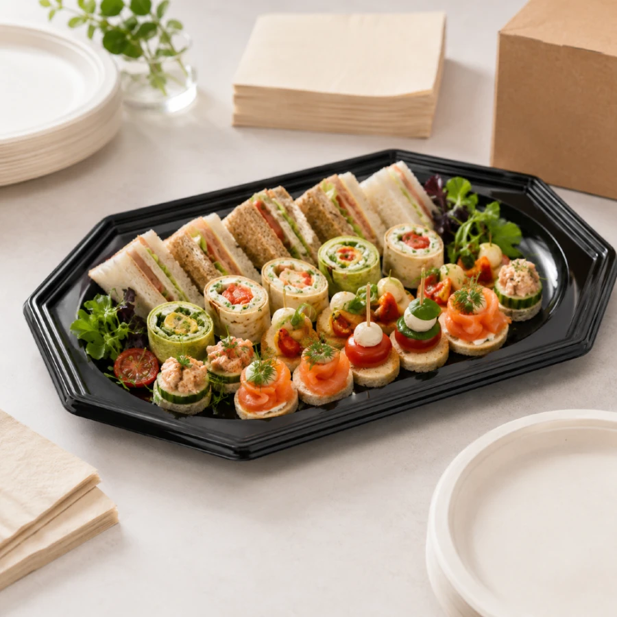 Taca cateringowa czarna PET 35 cm x 25 cm x 2 cm - 10 sztuk