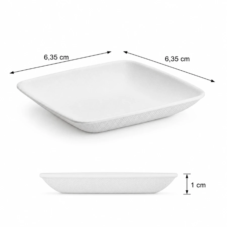 Tacka do przekąsek kwadrat z trzciny cukrowej 6,35 cm x 6,35 cm - 50 sztuk