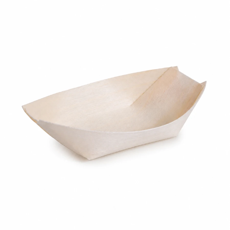 Drewniana tacka do przekąsek Łódka 13, 5 cm - 100 sztuk