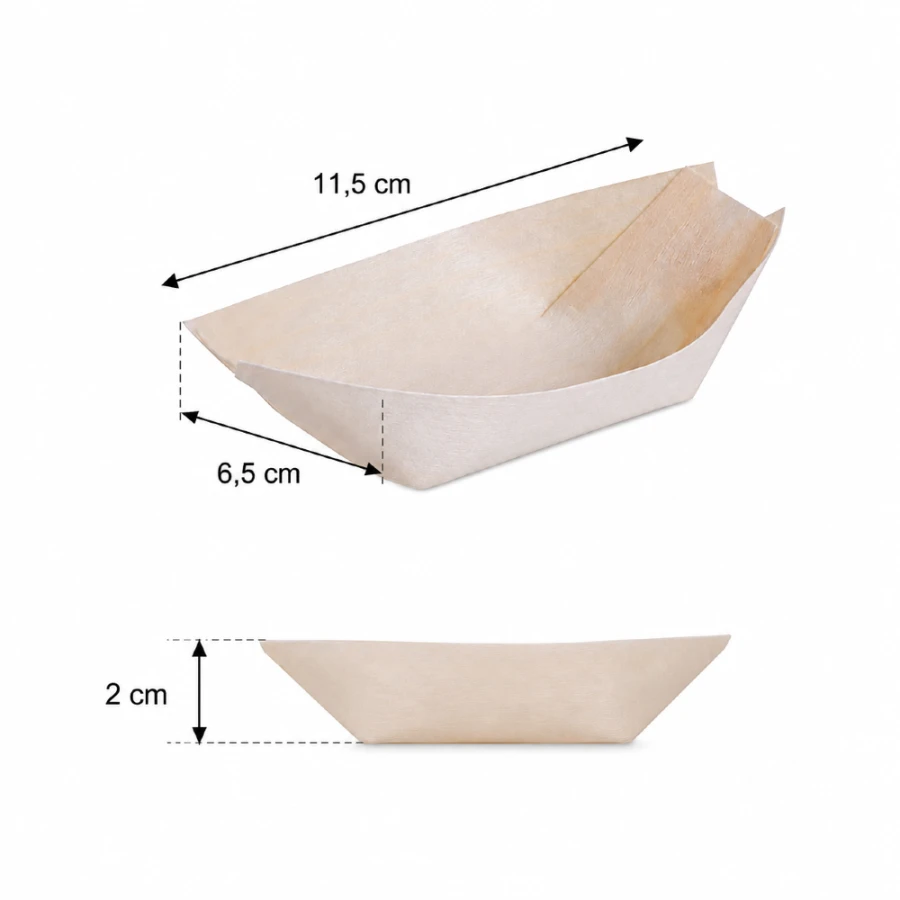 Drewniana tacka do przekąsek Łódka 11, 5 cm - 100 sztuk