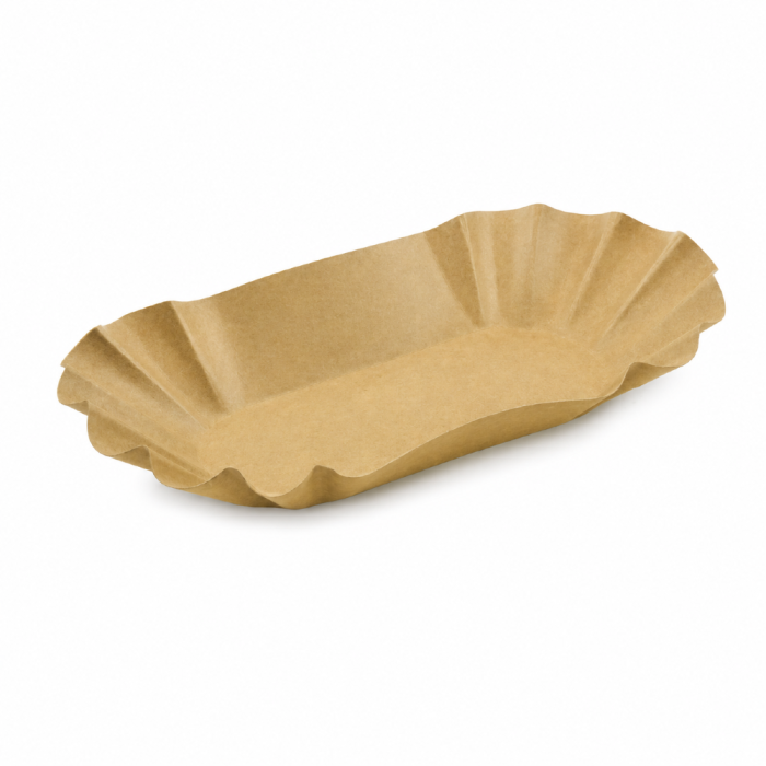 Tacka papierowa tłuszczoodporna owalna kraft 17,5 cm x 10,5 cm x 3 cm - 250 sztuk