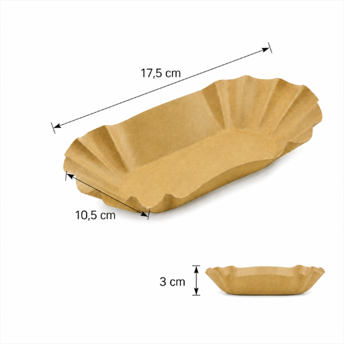 Tacka papierowa tłuszczoodporna owalna kraft 17,5 cm x 10,5 cm x 3 cm - 250 sztuk