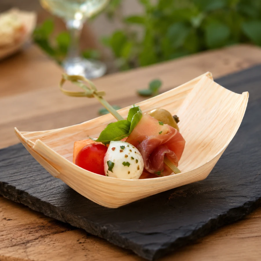 Miseczki drewniane łódka 11 x 7 x 3,1 cm fingerfood - 100 szt.