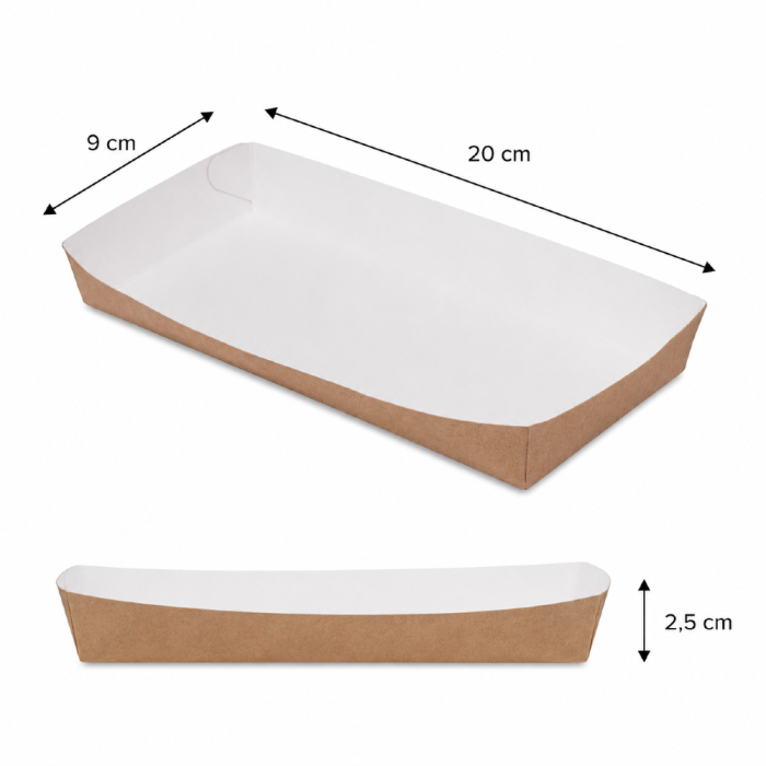 Tacka papierowa brązowa 20 x 9 x 2,5 cm - 100 szt.
