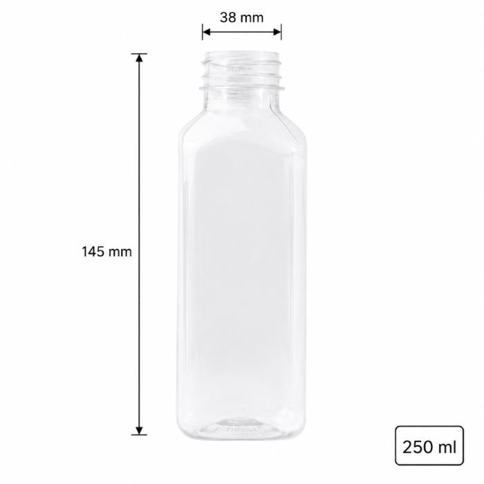 Butelka transparentna rPET 250 ml kwadratowa - 200 szt