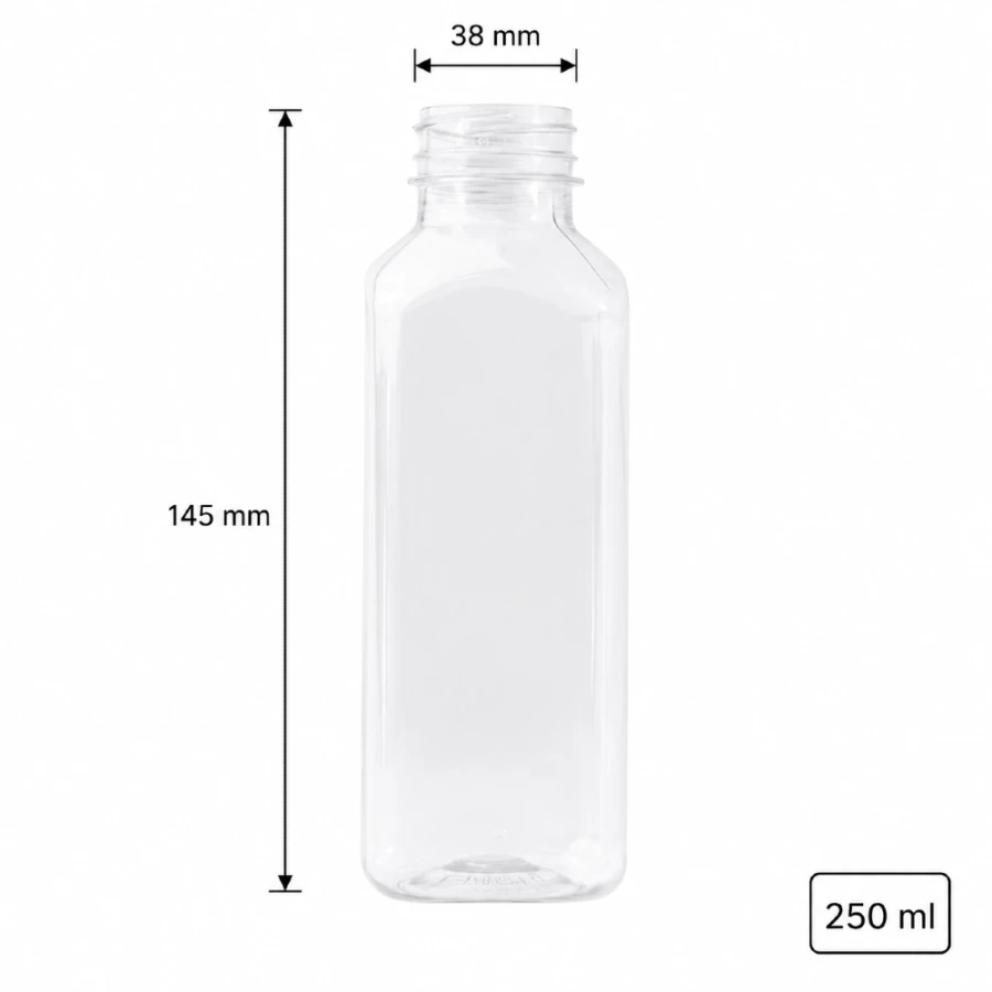 Butelka transparentna rPET 250 ml kwadratowa - 200 szt