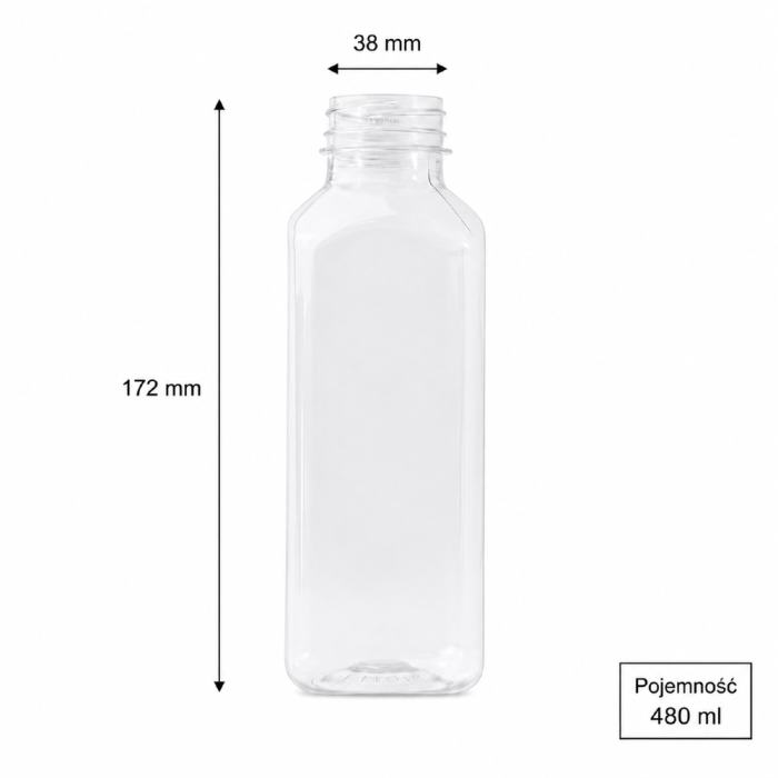 Butelka transparentna rPET 480 ml kwadratowa - 100 szt