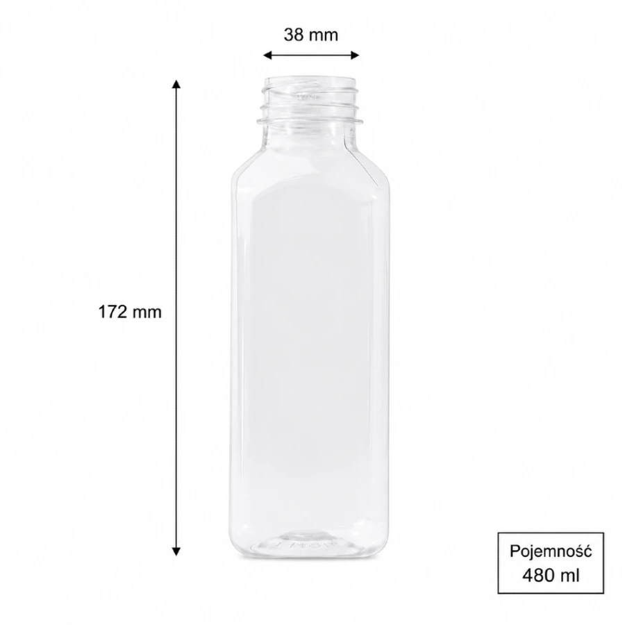 Butelka transparentna rPET 480 ml kwadratowa - 100 szt