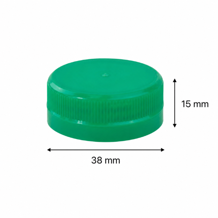 Zakrętka przytwierdzana fi 38 mm zielona do butelki rPET - 100 szt.
