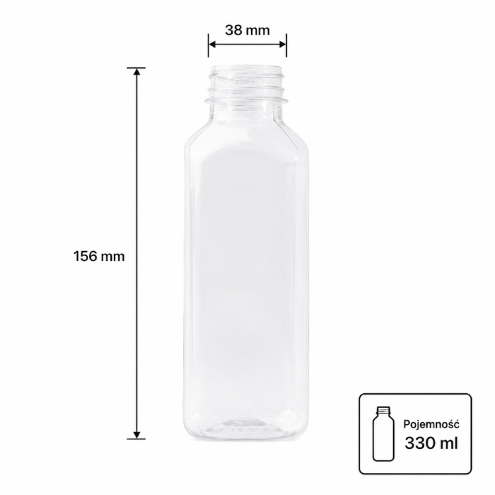 Butelka transparentna rPET 330 ml kwadratowa - 100 szt