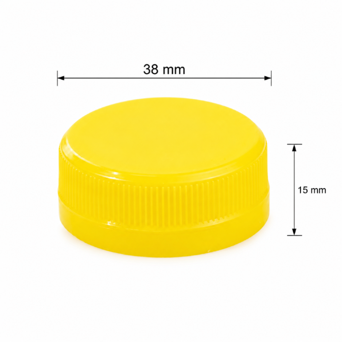 Zakrętka przytwierdzana fi 38 mm żółta do butelki rPET - 100 szt.