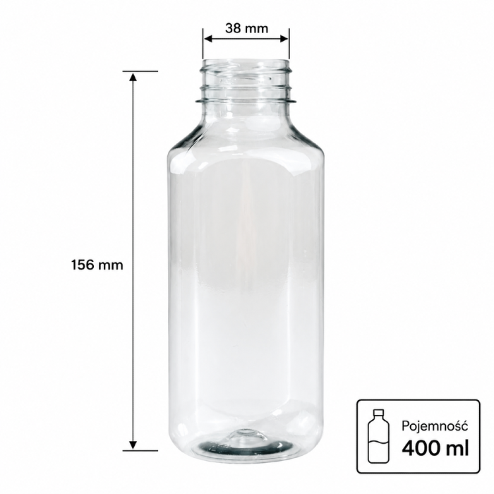 Butelka transparentna rPET 400 ml kwadratowa - 100 szt
