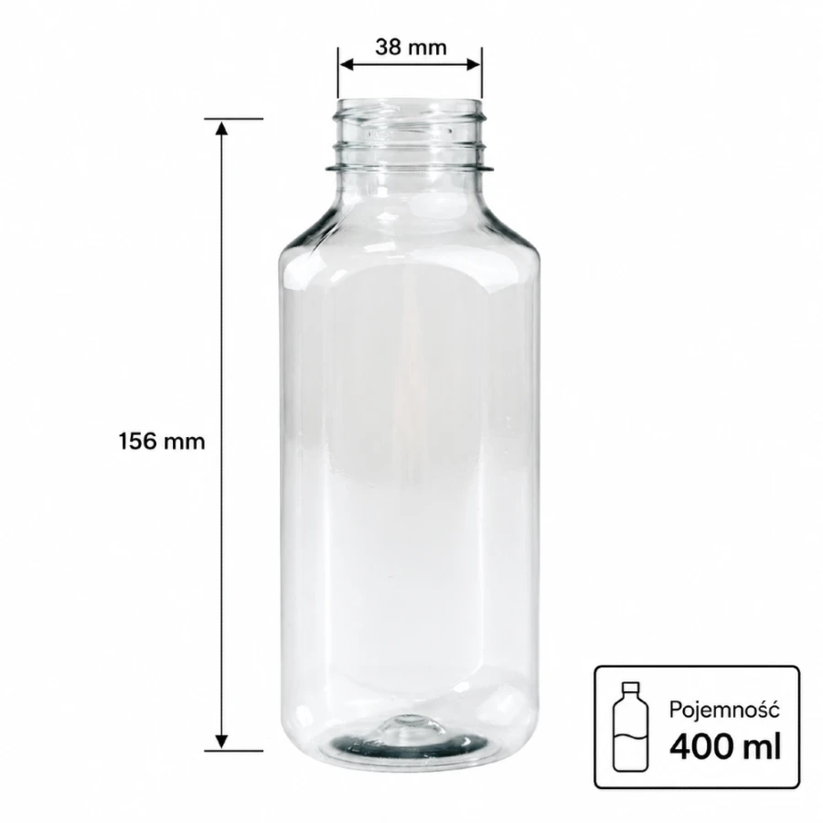 Butelka transparentna rPET 400 ml kwadratowa - 100 szt