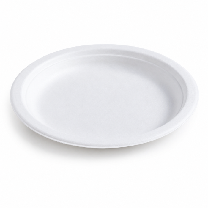 Talerz z trzciny cukrowej biały, okrągły 23 cm - 50 sztuk