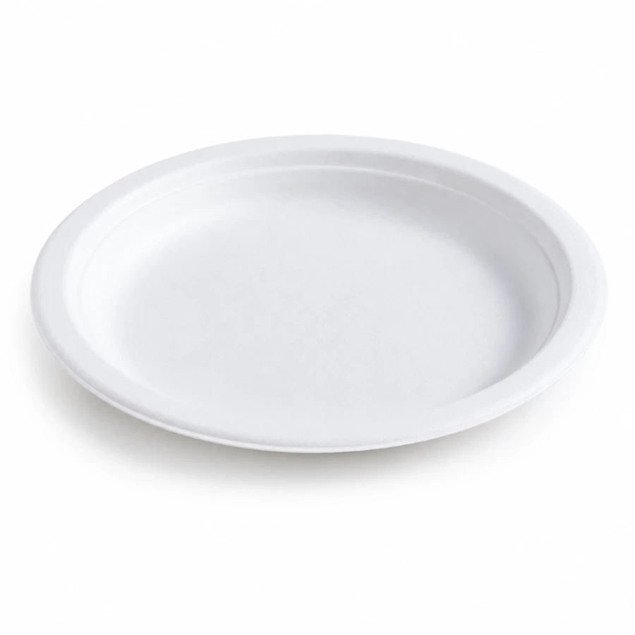 Talerz z trzciny cukrowej biały, okrągły 23 cm - 50 sztuk