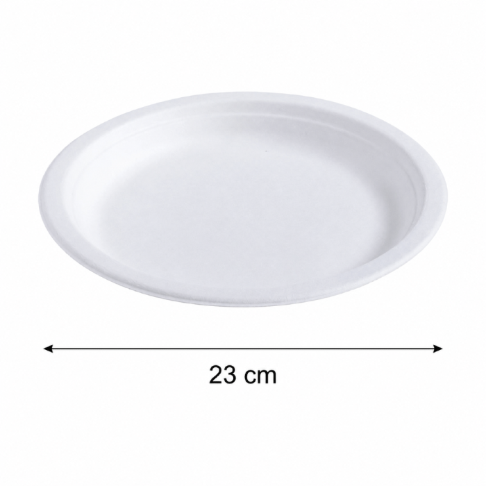 Talerz z trzciny cukrowej biały, okrągły 23 cm - 50 sztuk