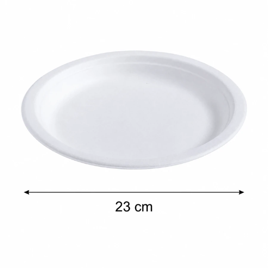 Talerz z trzciny cukrowej biały, okrągły 23 cm - 50 sztuk