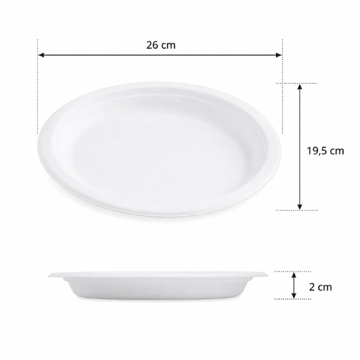 Półmisek z trzciny cukrowej biały, owalny 26 cm x 19,5 cm - 50 sztuk