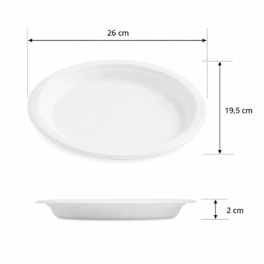 Półmisek z trzciny cukrowej biały, owalny 26 cm x 19,5 cm - 50 sztuk