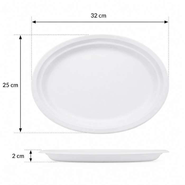 Półmisek z trzciny cukrowej biały, owalny 32 cm x 25 cm - 50 sztuk