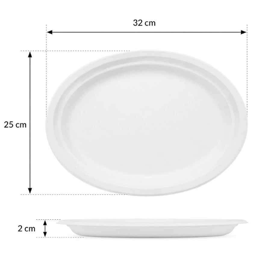 Półmisek z trzciny cukrowej biały, owalny 32 cm x 25 cm - 50 sztuk