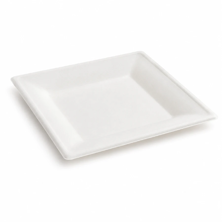 Talerz z trzciny cukrowej biały 25 cm x 25 cm - 50 sztuk