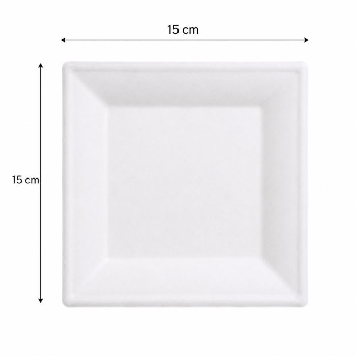 Talerz z trzciny cukrowej biały 15 cm x 15 cm - 50 sztuk
