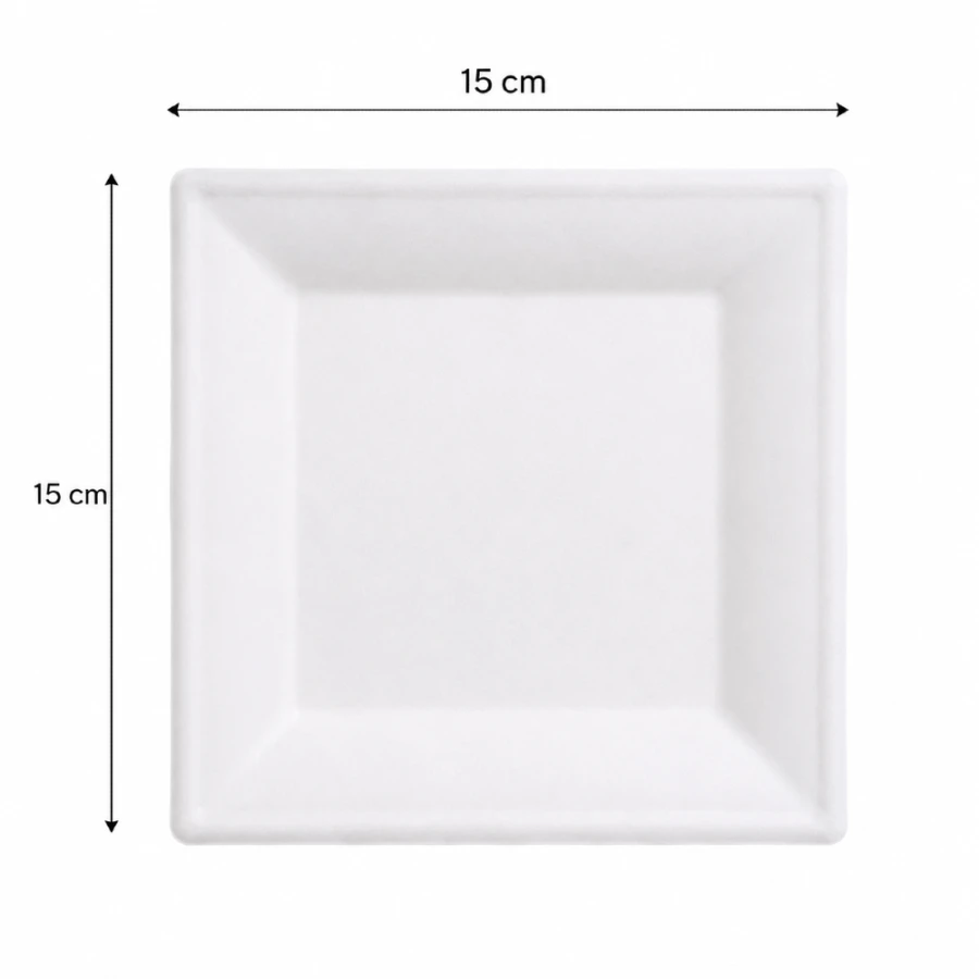 Talerz z trzciny cukrowej biały 15 cm x 15 cm - 50 sztuk