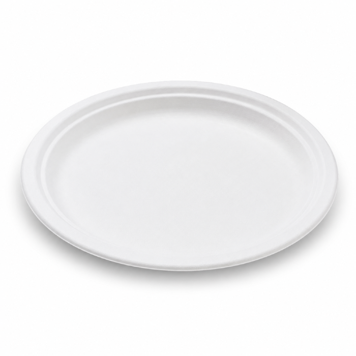 Talerz z trzciny cukrowej biały, okrągły, fi 26 cm - 50 sztuk
