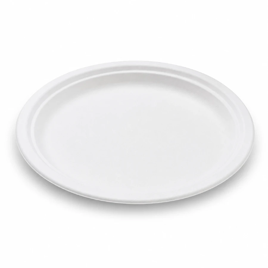 Talerz z trzciny cukrowej biały, okrągły, fi 26 cm - 50 sztuk