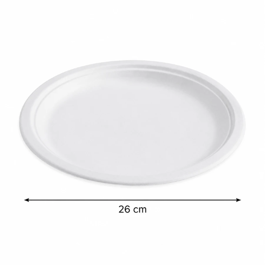 Talerz z trzciny cukrowej biały, okrągły, fi 26 cm - 50 sztuk